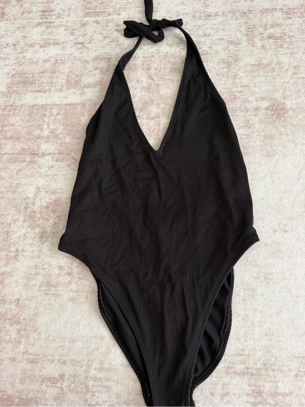 AERIE - Ribbed Halter One Piece Swimsuit in
True Black - Women’s Size Large